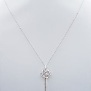 Sterling Silver Key Necklace diamond/10k gold NEW